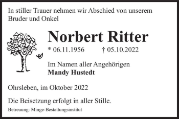 Traueranzeige von Norbert Ritter  von Magdeburger Volksstimme