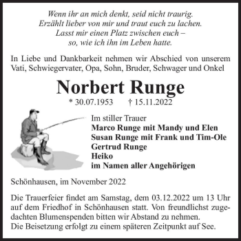 Traueranzeige von Norbert Runge  von Magdeburger Volksstimme