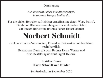 Traueranzeige von Norbert Schmidt  von Magdeburger Volksstimme