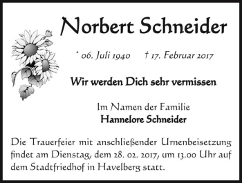 Traueranzeige von Norbert Schneider  von Magdeburger Volksstimme