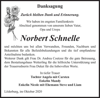 Traueranzeige von Norbert Schnelle  von Magdeburger Volksstimme
