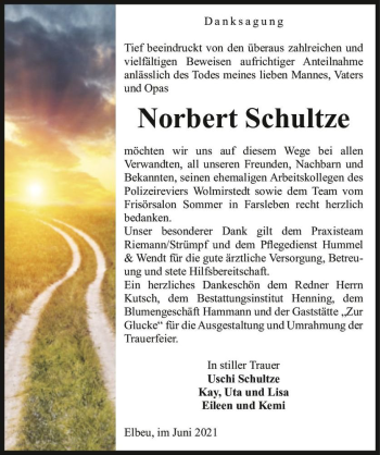 Traueranzeige von Norbert Schultze  von Magdeburger Volksstimme