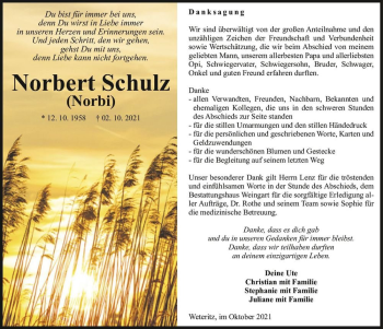 Traueranzeige von Norbert Schulz 