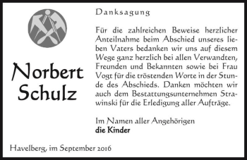Traueranzeige von Norbert Schulz  von Magdeburger Volksstimme