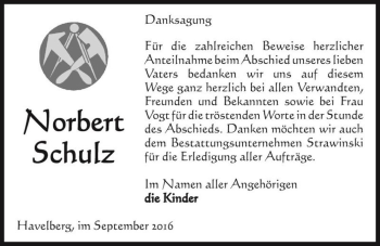 Traueranzeige von Norbert Schulz  von Magdeburger Volksstimme