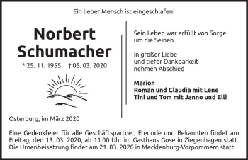 Traueranzeige von Norbert Schumacher  von Magdeburger Volksstimme