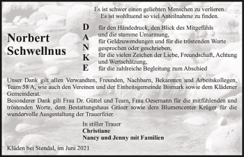 Traueranzeige von Norbert Schwellnus  von Magdeburger Volksstimme