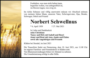 Traueranzeige von Norbert Schwellnus  von Magdeburger Volksstimme
