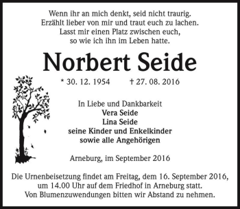 Traueranzeige von Norbert Seide  von Magdeburger Volksstimme