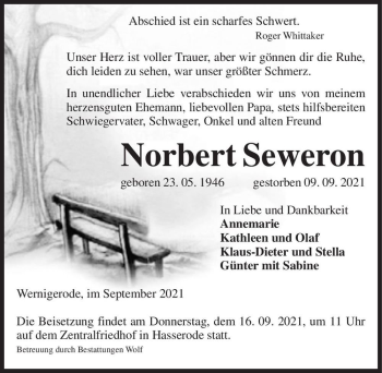 Traueranzeige von Norbert Seweron  von Magdeburger Volksstimme