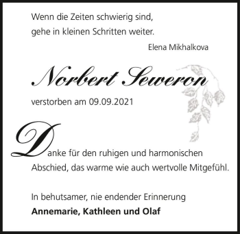 Traueranzeige von Norbert Seweron  von Magdeburger Volksstimme