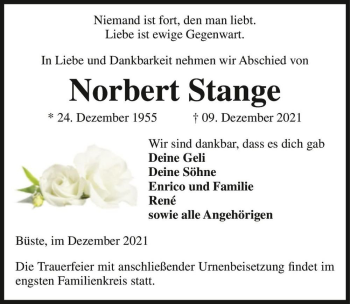 Traueranzeige von Norbert Stange  von Magdeburger Volksstimme