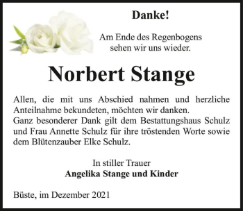 Traueranzeige von Norbert Stange  von Magdeburger Volksstimme