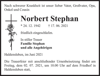 Traueranzeige von Norbert Stephan  von Magdeburger Volksstimme