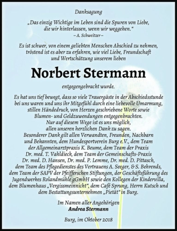 Traueranzeige von Norbert Stermann  von Magdeburger Volksstimme