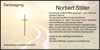 Traueranzeige von Norbert Stiller  von Magdeburger Volksstimme