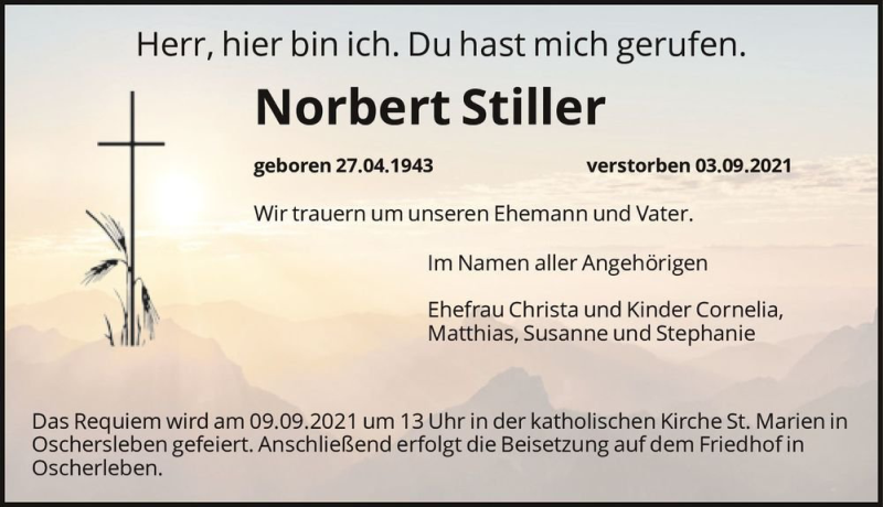  Traueranzeige für Norbert Stiller  vom 08.09.2021 aus Magdeburger Volksstimme