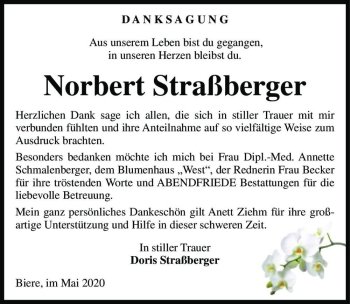 Traueranzeige von Norbert Straßberger  von Magdeburger Volksstimme