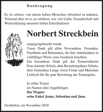 Traueranzeige von Norbert Streckbein  von Magdeburger Volksstimme