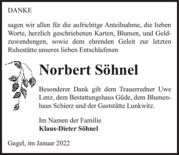 Traueranzeige von Norbert Söhnel  von Magdeburger Volksstimme