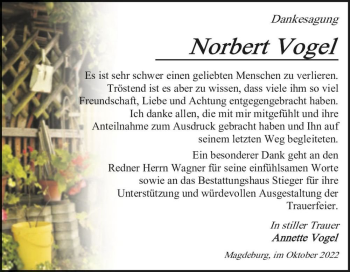 Traueranzeige von Norbert Vogel  von Magdeburger Volksstimme
