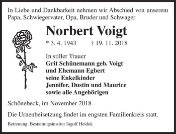 Traueranzeige von Norbert Voigt  von Magdeburger Volksstimme