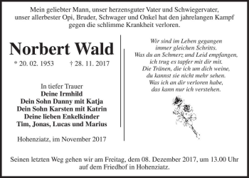 Traueranzeige von Norbert Wald  von Magdeburger Volksstimme