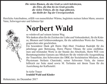 Traueranzeige von Norbert Wald  von Magdeburger Volksstimme