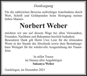 Traueranzeige von Norbert Weber  von Magdeburger Volksstimme