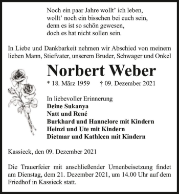 Traueranzeige von Norbert Weber  von Magdeburger Volksstimme