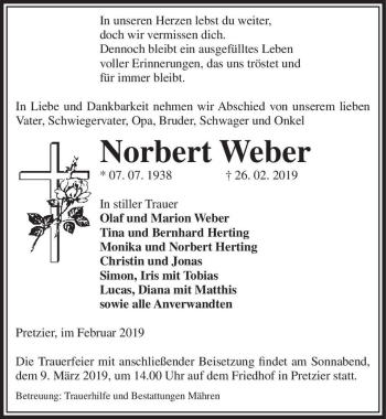 Traueranzeige von Norbert Weber  von Magdeburger Volksstimme