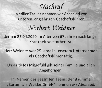 Traueranzeige von Norbert Weidner  von Magdeburger Volksstimme