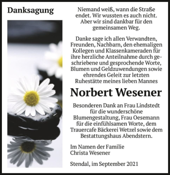 Traueranzeige von Norbert Wesener  von Magdeburger Volksstimme