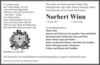 Traueranzeige von Norbert Winn  von Magdeburger Volksstimme