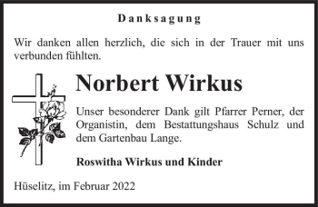 Traueranzeige von Norbert Wirkus  von Magdeburger Volksstimme