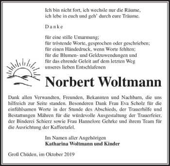 Traueranzeige von Norbert Woltmann  von Magdeburger Volksstimme