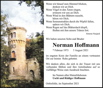 Traueranzeige von Norman Hoffman  von Magdeburger Volksstimme