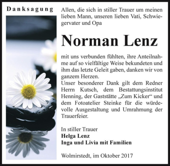 Traueranzeige von Norman Lenz  von Magdeburger Volksstimme