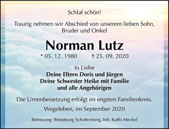 Traueranzeige von Norman Lutz  von Magdeburger Volksstimme