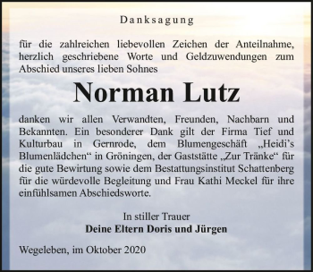Traueranzeige von Norman Lutz  von Magdeburger Volksstimme