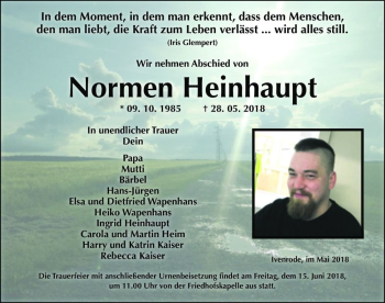 Traueranzeige von Normen Heinhaupt  von Magdeburger Volksstimme