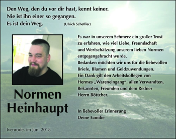 Traueranzeige von Normen Heinhaupt  von Magdeburger Volksstimme
