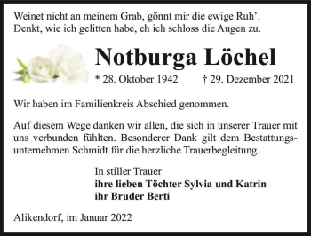 Traueranzeige von Notburga Löchel  von Magdeburger Volksstimme