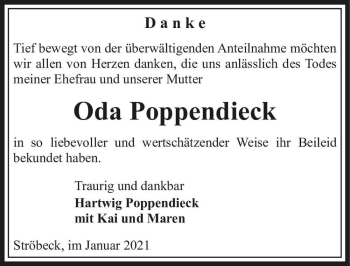 Traueranzeige von Oda Poppendieck  von Magdeburger Volksstimme