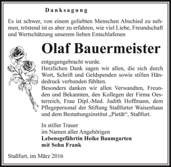 Traueranzeige von Olaf Bauermeister  von Magdeburger Volksstimme