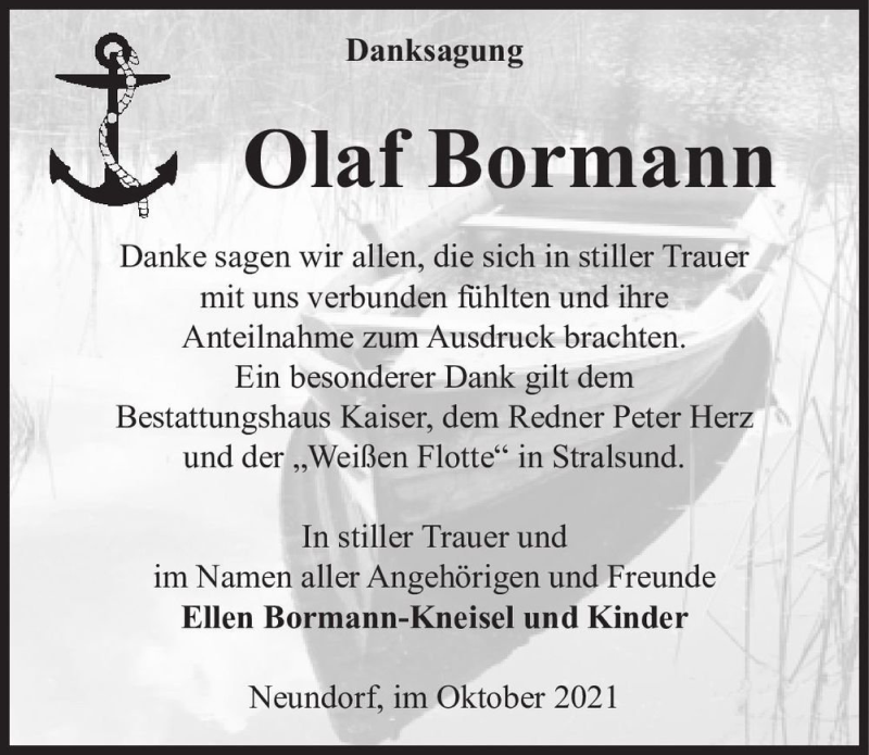  Traueranzeige für Olaf Bormann  vom 30.10.2021 aus Magdeburger Volksstimme