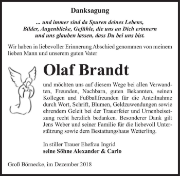 Traueranzeige von Olaf Brandt  von Magdeburger Volksstimme