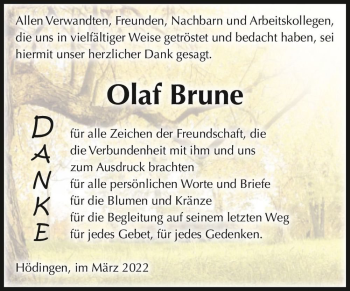 Traueranzeige von Olaf Brune  von Magdeburger Volksstimme