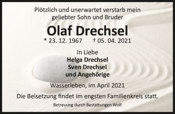 Traueranzeige von Olaf Drechsel  von Magdeburger Volksstimme