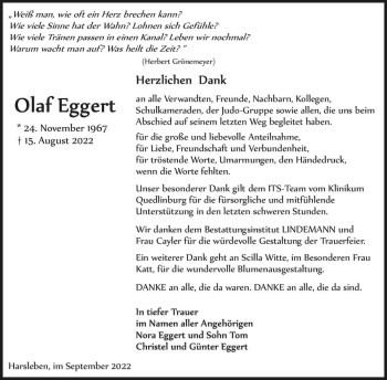 Traueranzeige von Olaf Eggert  von Magdeburger Volksstimme